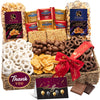 Nut Cravings KREMERY Chocolate Covered Pretzels & Caramel Popcorn Gift Basket, Deluxe 3.5 lbs, Thank You Seagrass Tray