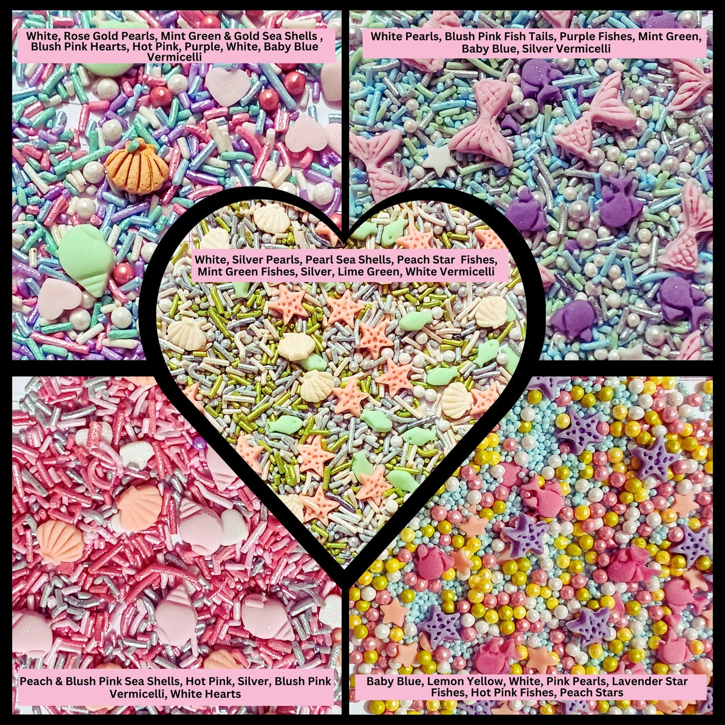 Confect Ocean-Themed Sprinkles Set - 5 Assorted Pastel Edible Sea Shell, Mermaid, Starfishes & Fish Sprinkle Mixes For Cake, Cup