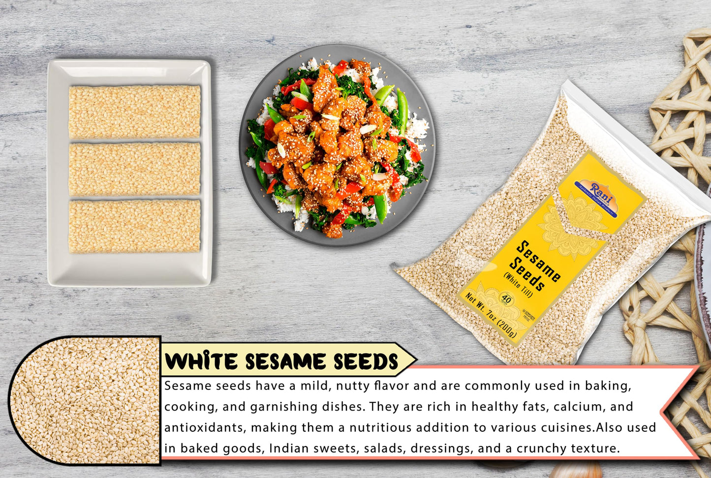 Rani Sesame Seeds Whole White, Hulled (Till) 7Oz (200Gm) ~ All Natural | Gluten Friendly | Non-Gmo | Kosher | Vegan | Indian Ori