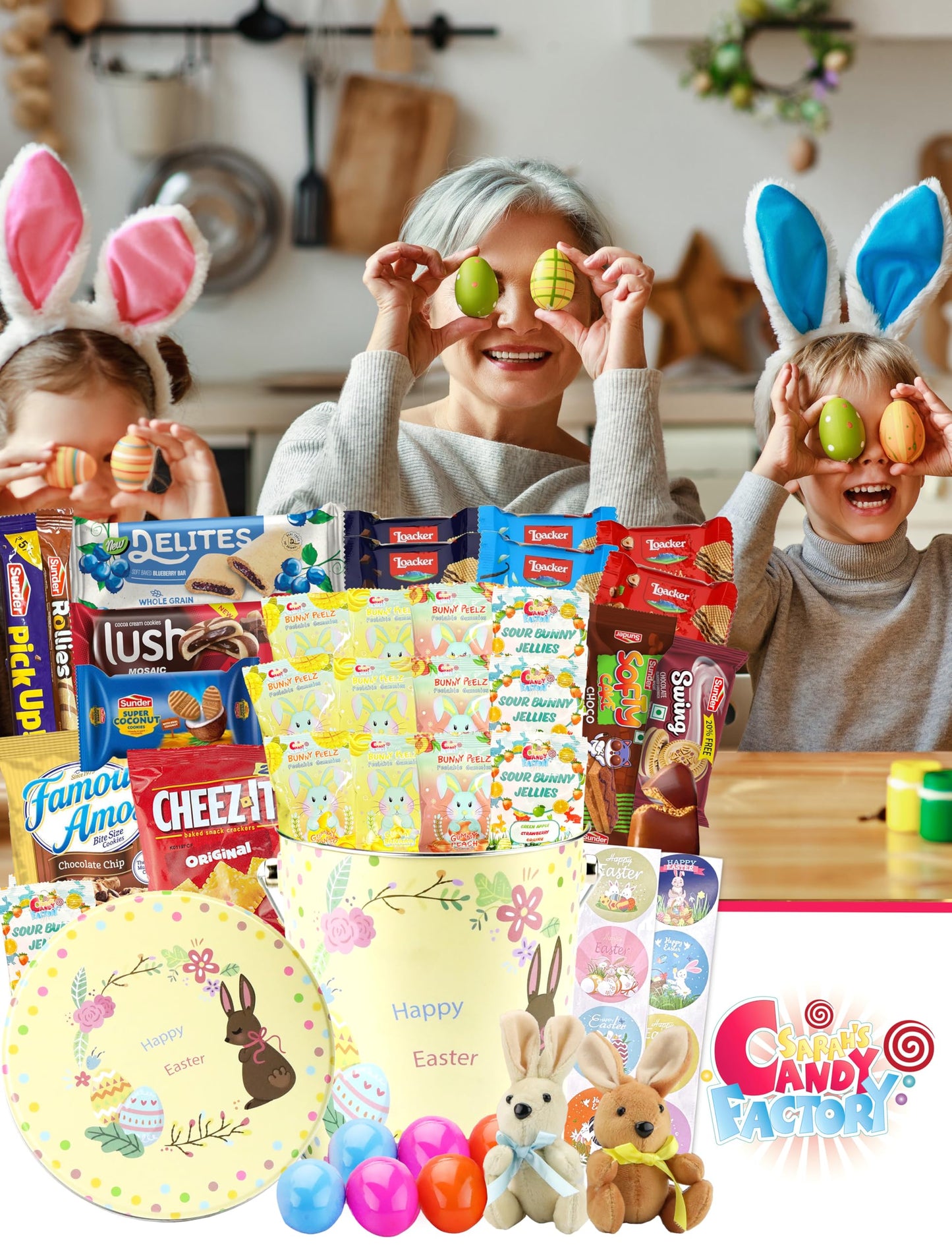 Easter Snack Yellow Tin (46 Count) Filled With Candy, Peelable Gummies, Bunny And More, Great Package For Family, Friends, Boys