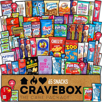 CRAVEBOX Snacks Variety Pack for Adults (65 Count) Halloween Candy Variety Pack Care Package - Gifts for Men Birthday Gifts for 