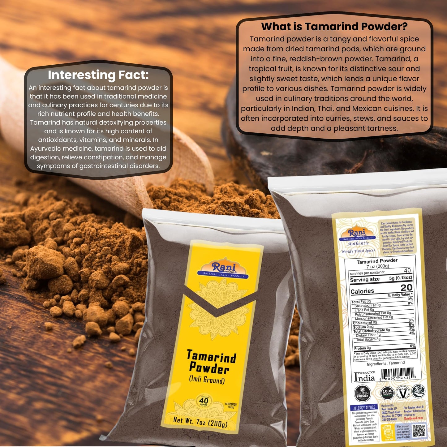 Rani Tamarind Powder (Imli) 7oz (200g) ~ All Natural| No Added Sugar/Salt | Vegan | Gluten Friendly | Kosher | NON-GMO | Indian