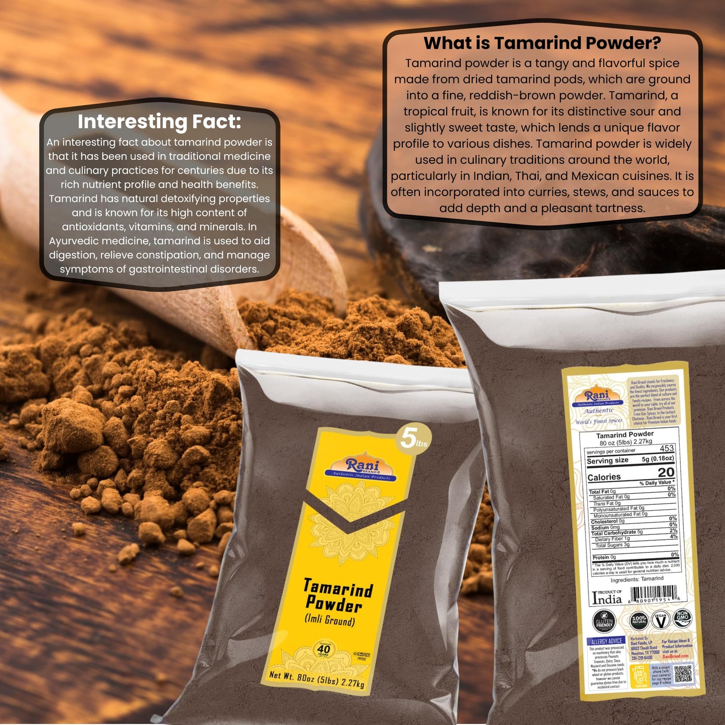 Rani Tamarind Powder (Imli) 80Oz (5Lbs) 2.27Kg Bulk ~ All Natural| No Added Sugar/Salt | Vegan | Gluten Friendly | Kosher | Non-