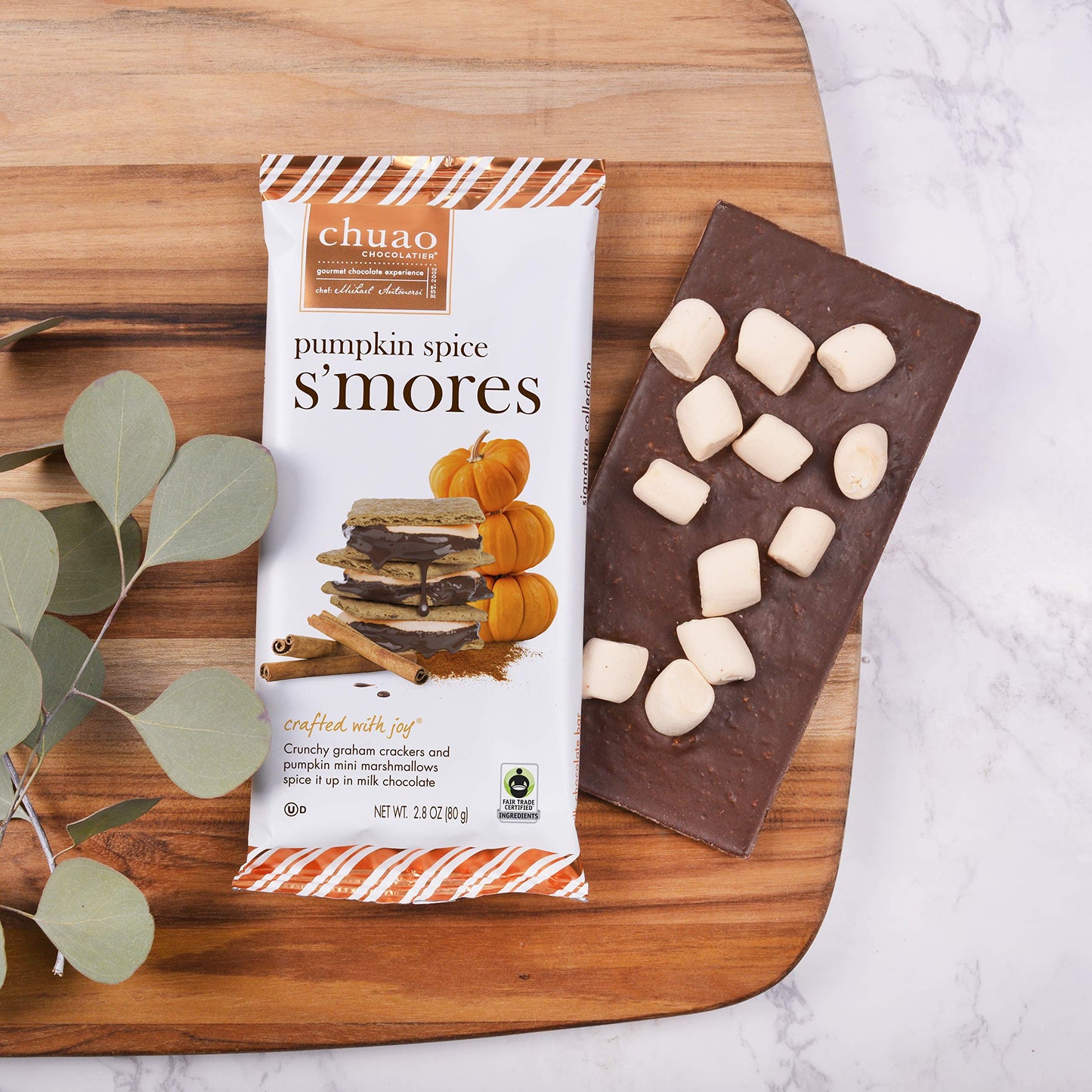 Chuao Chocolatier Pumpkin Spice Smores Gourmet Milk Chocolate Bars | No Preservatives | For Gift Baskets, Birthday, Care Package | 3 Pack