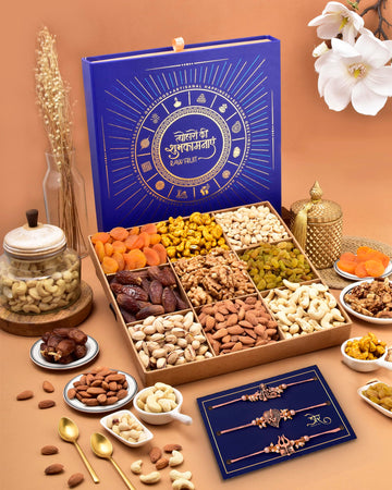 Rakhi Gift Hamper Rakhi For Brother Rakhi For Brother Combo Rakhi Set Of 3 Rakhi Hamper Rakhi For Borther With Dry Fruits Blue L