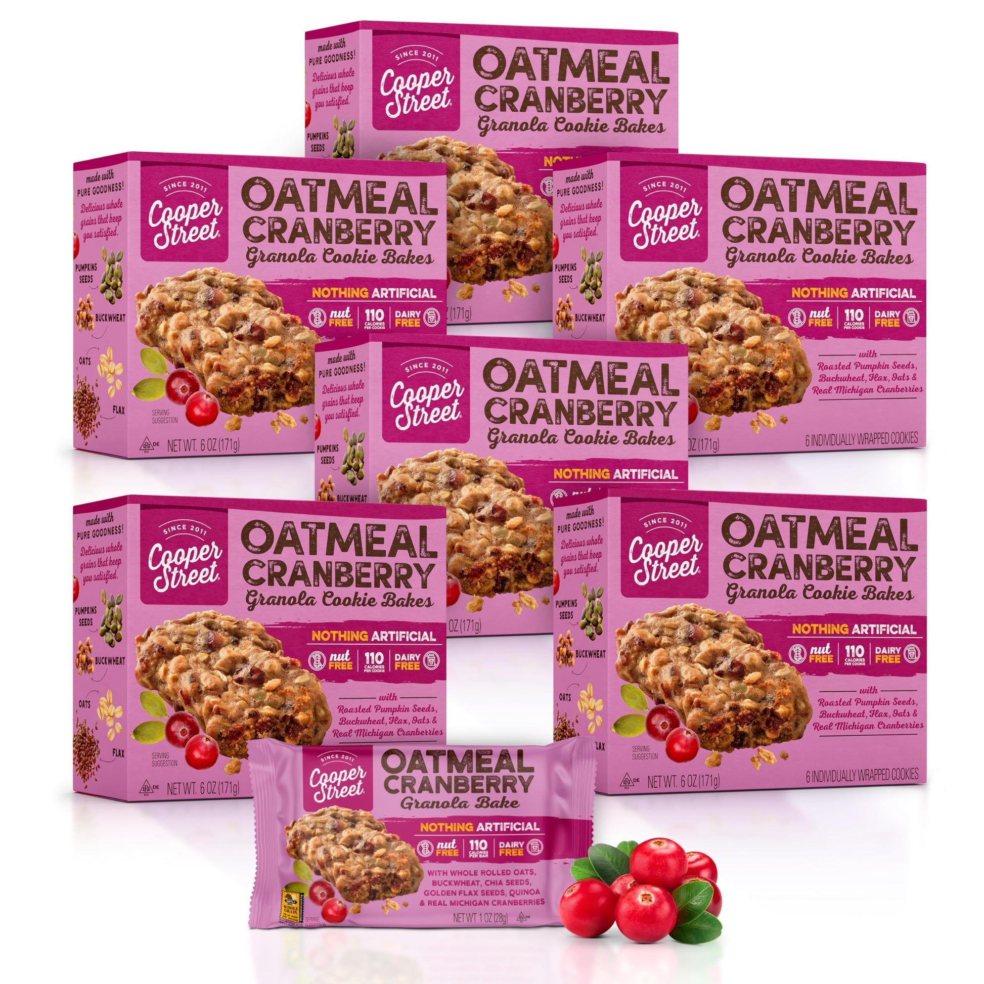 Cooper Street Granola Cookie Bake - Oatmeal Cranberry Chewy Granola Bars | Individually Wrapped Healthy Breakfast Granola Bars |