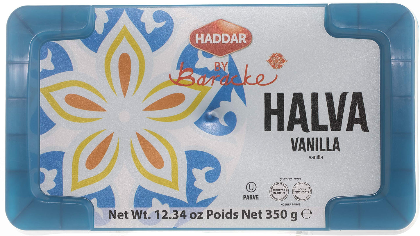 Haddar By Baracke Premium Quality Vanilla Halva 12.34Oz | Fine Sesame Seed Paste Dessert Made With Tahini, Gluten Free, Vegan, K