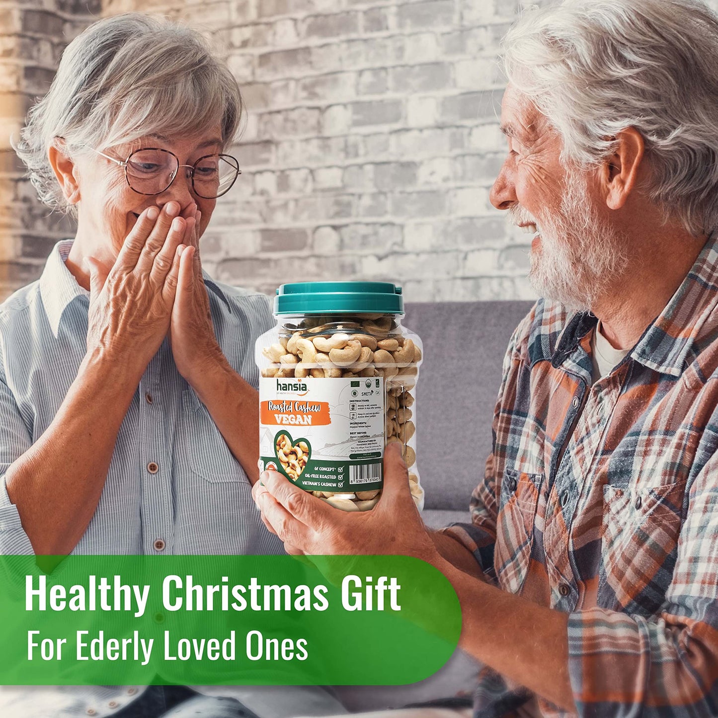 Hansia Roasted Cashew - Vegan, Dry Roasted, Unsalted Superfood Snack, 1 Pound