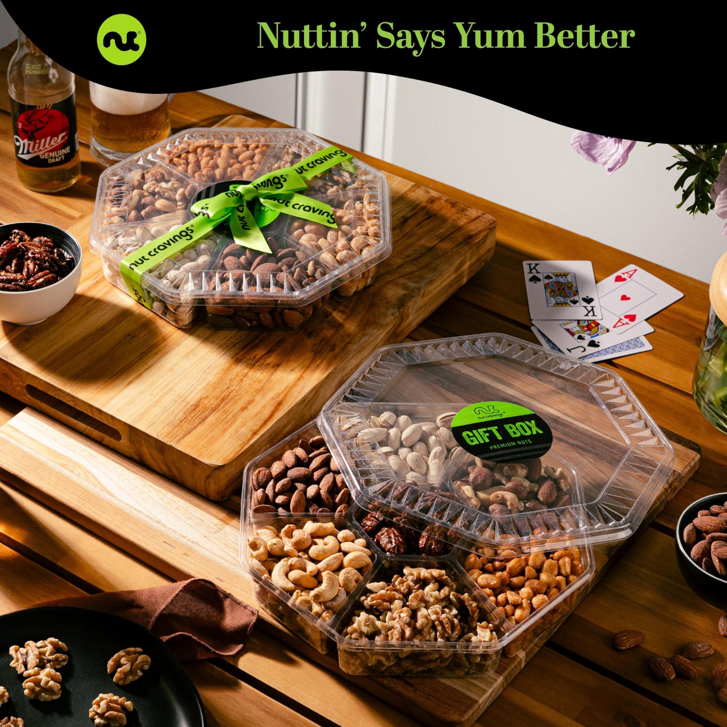 Nut Cravings Gourmet Mixed Nuts Gift Basket - 7 Assortments, 1 LB - Brown & Gold Box - Perfect for Easter, Birthdays, and Corporate Gifts