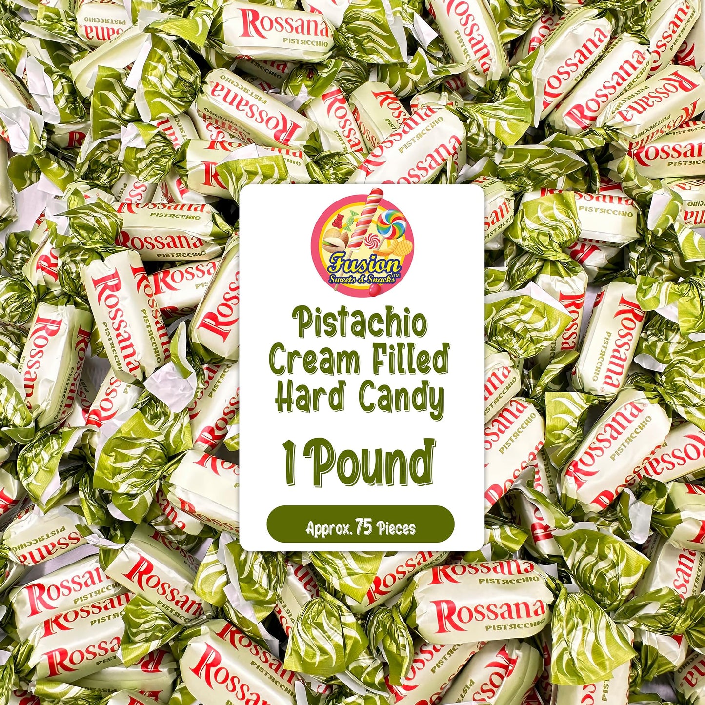 Rossana Pistachio Candy - 1 Pound Bag - Italian Hard Candy Individually Wrapped - Classic Pistachio Treat - Puntini Style Sweets - Authentic Italian Candy from Italy