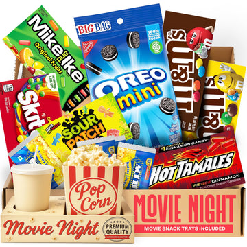 Movie Night Supplies: Candy Variety Pack – Movie Gift Basket Includes Theatre Candy Assortment, Snack Trays, Popcorn Buckets – Date Night Kit & Housewarming Gifts By Cravekraft