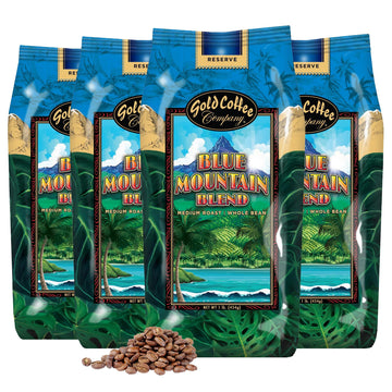 Gold Coffee Company Blue Mountain Premium Blend | Gourmet Medium Roast Whole Bean Coffee | 100% Arabica Roasted Beans | 1 lb. (P