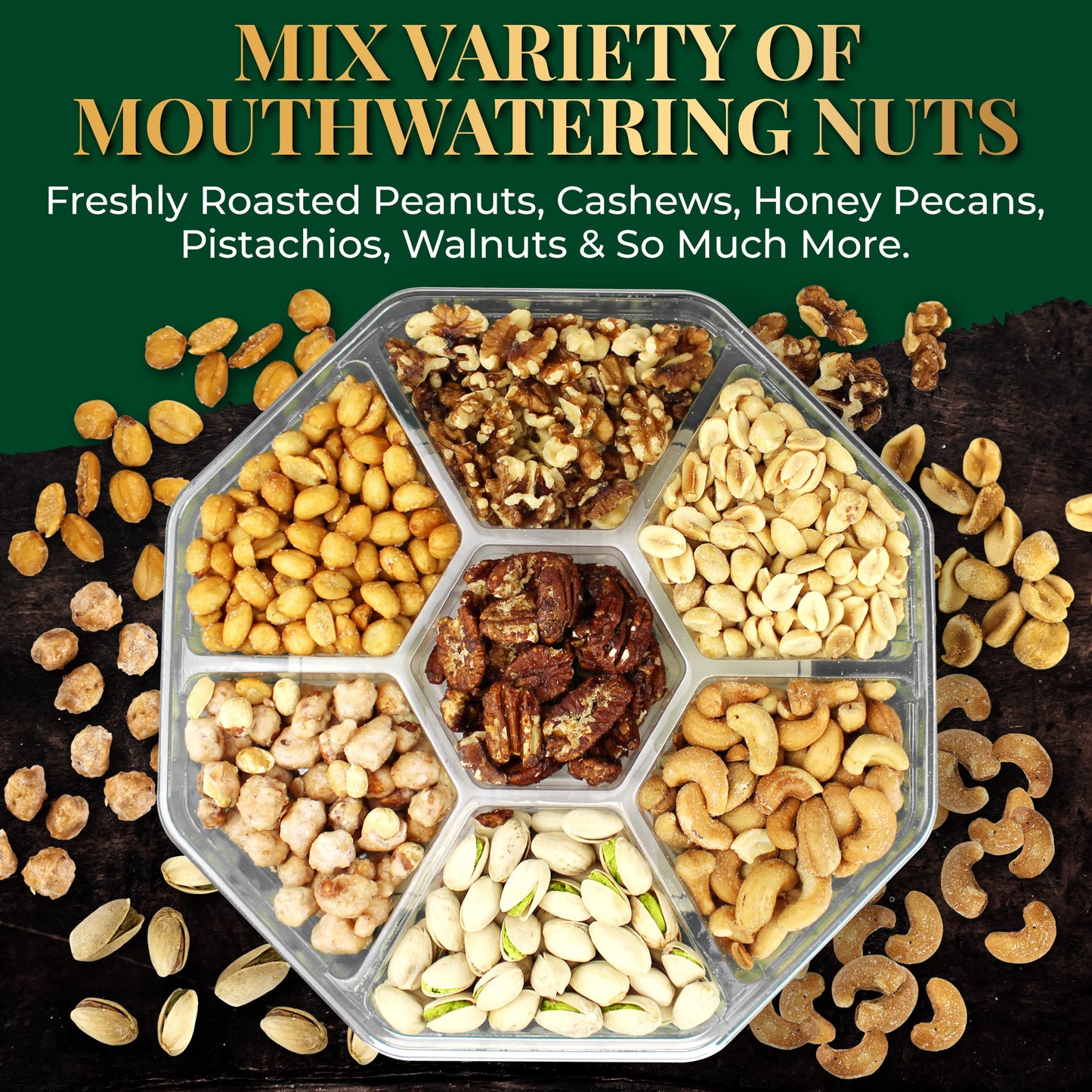 Simple Orchards Holiday Nuts Gift Basket - 7 Sectional - Freshly Roasted Mixed Nuts - Beautifully Packaged