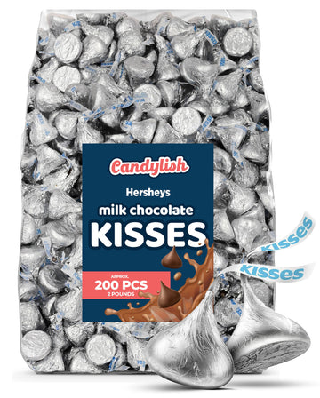 Hershys Kisses Milk Chocolate, Classic Silver Wraps, 2 Pound Bag (Approx. 200 Pieces) - Perfect for Gifts, Parties, and Special 