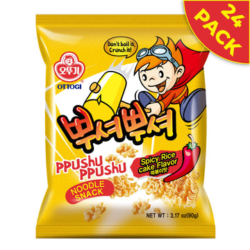 Ottogi Ppushu Ppushu Noodle Snack- Spicy Rice Cake Flavor (90G) - 24 Pack