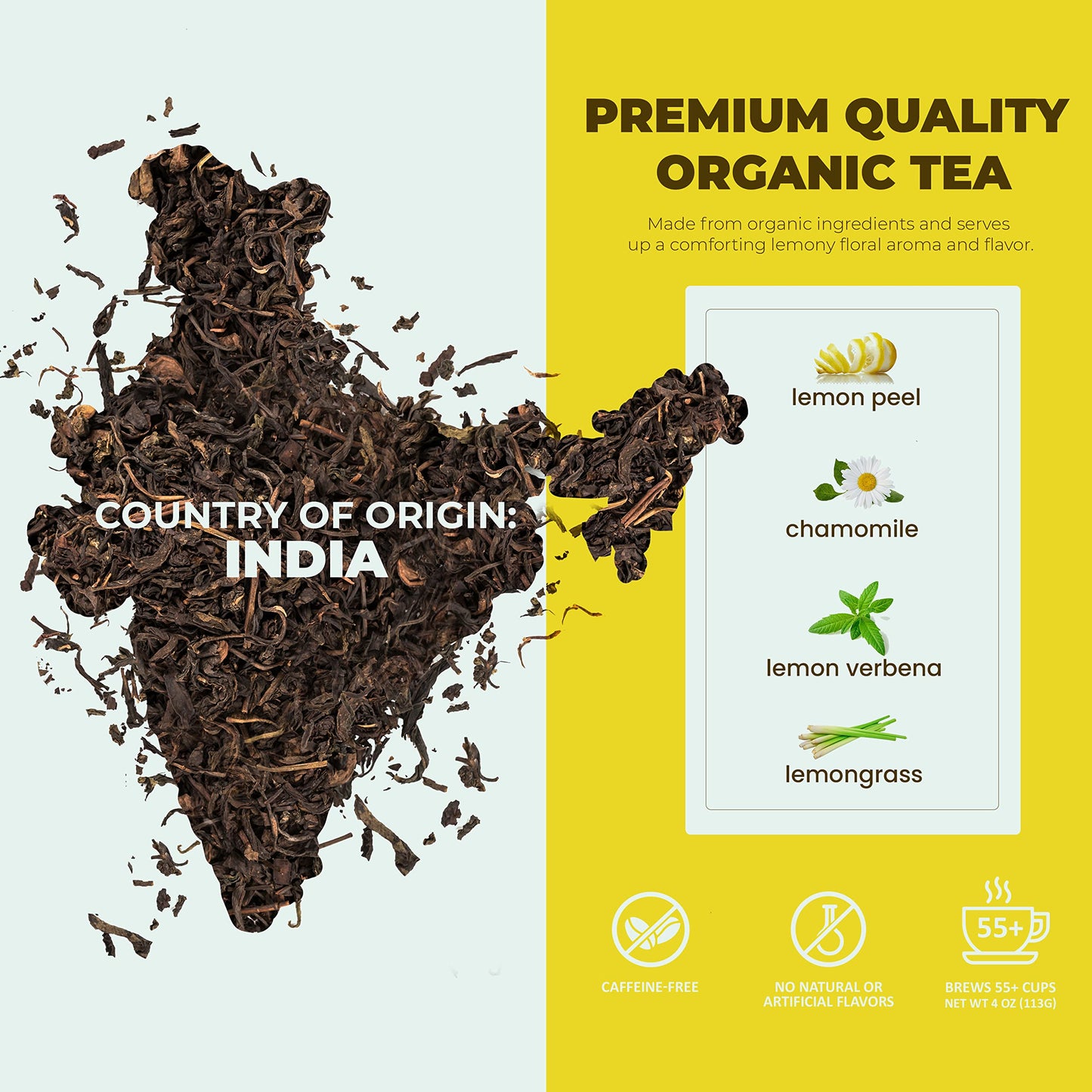 Gardenika Organic Loose Leaf Tea, Caffeine Free Herbal Blend, 4 oz, No Artificial Flavors, Kosher, Chamomile & Lemongrass