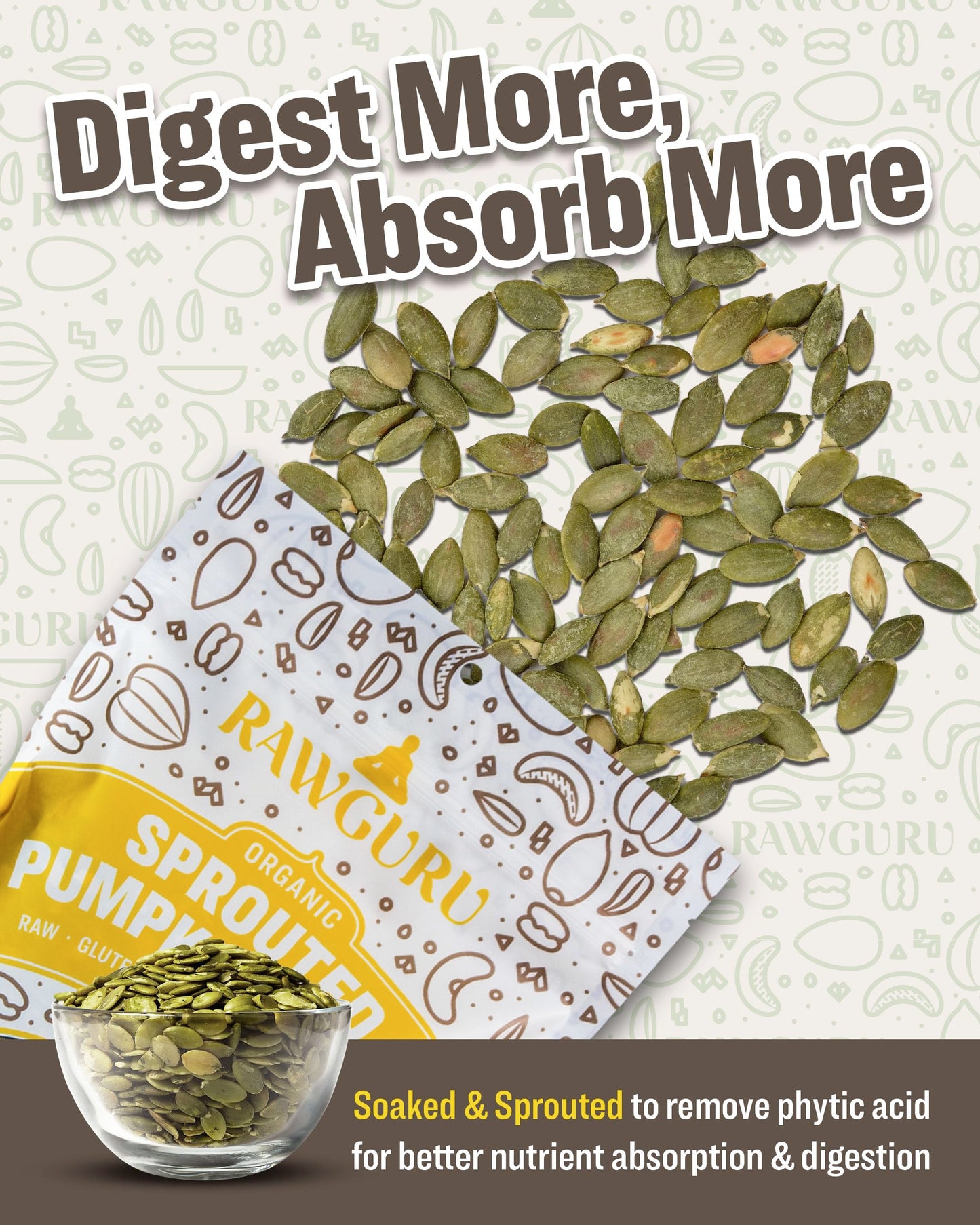 Rawguru Organic Sprouted Pumpkin Seeds - Pumpkin Seeds To Eat - 16 Oz, Pack Of 1