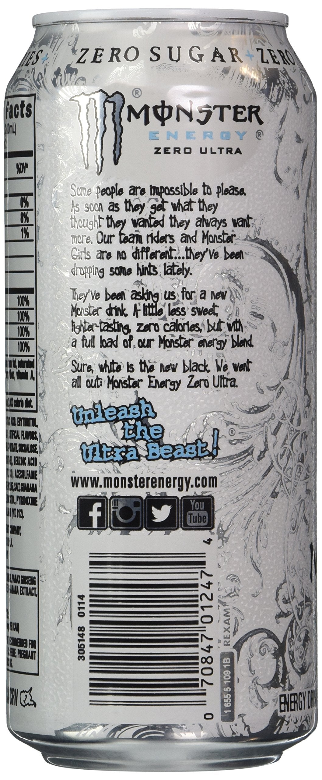 Monster Energy Drink, Zero Ultra, Sugar Free (16 Oz. Cans, 24 Ct.) 384 Fl Oz, 384 Fl. Oz.