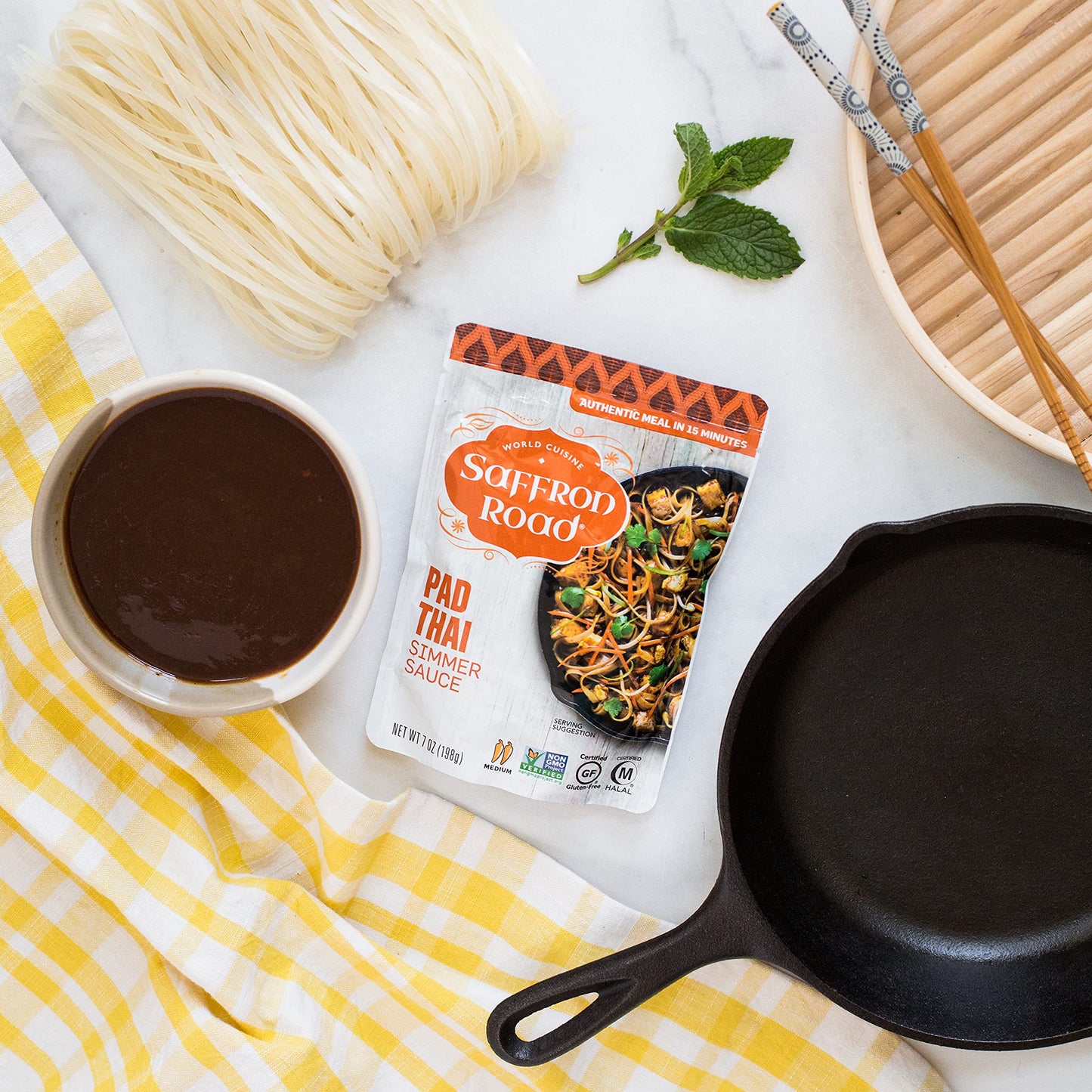 Saffron Road Pad Thai Simmer Sauce | Globally Inspired Simmer Sauce | Gluten-Free, Vegan, Non-Gmo, And Certified Halal And Koshe