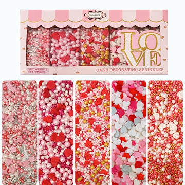 Confect Pink, Red & White Pearls Sprinkles | Mix Hearts Sprinkles | Anniversary Sprinkles for Baking & Cake Decorative | Cookie 