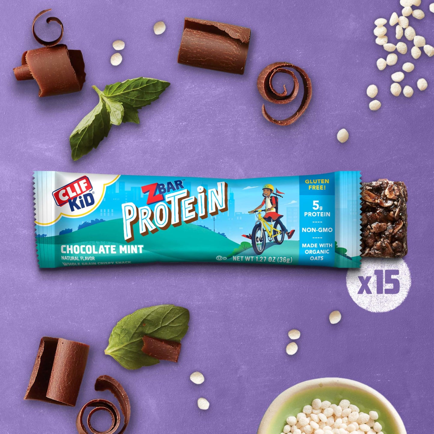 Zbar Protein - Chocolate Flavored Mint - Crispy Snack Bars - Made with Organic Oats - Non-GMO - 5g Protein - Gluten Free Protein
