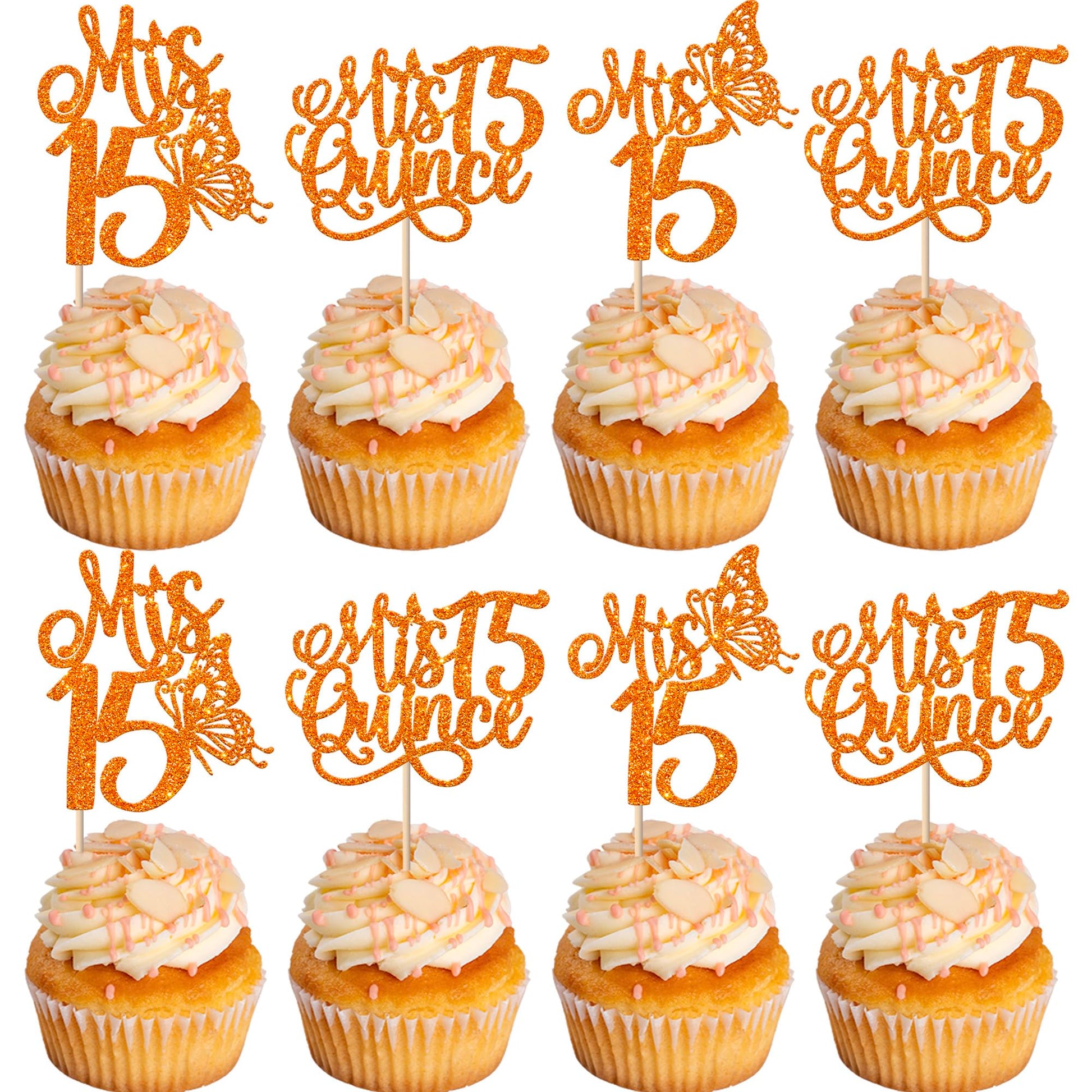 Rsstarxi Cupcake Toppers, 24 Pack, Quinceañera Theme, Orange Design