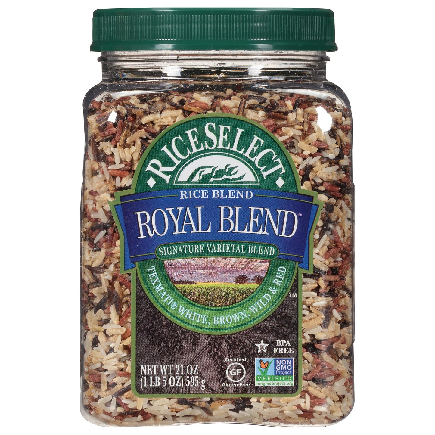 Riceselect Royal Blend, Blend Of Texmati White, Brown, Red, And Wild Rice, Premium Gluten Free Rice, Non-Gmo, 21 Ounce Jar
