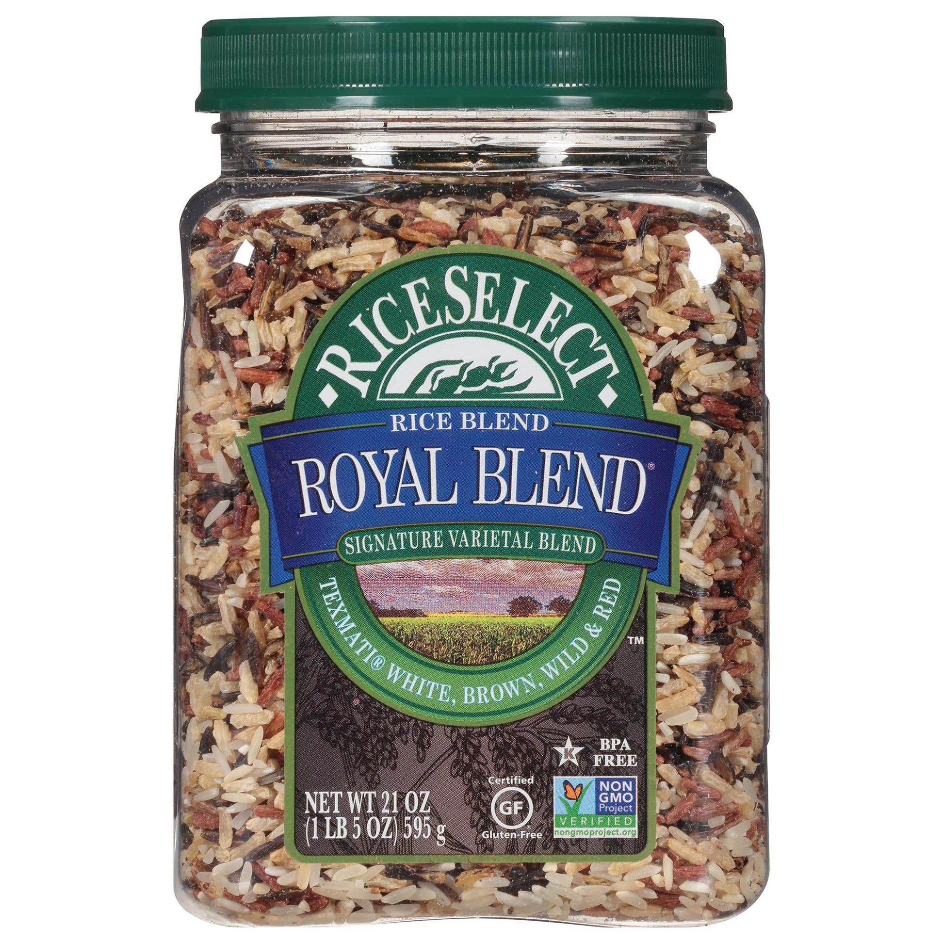 Riceselect Royal Blend, Blend Of Texmati White, Brown, Red, And Wild Rice, Premium Gluten Free Rice, Non-Gmo, 21 Ounce Jar