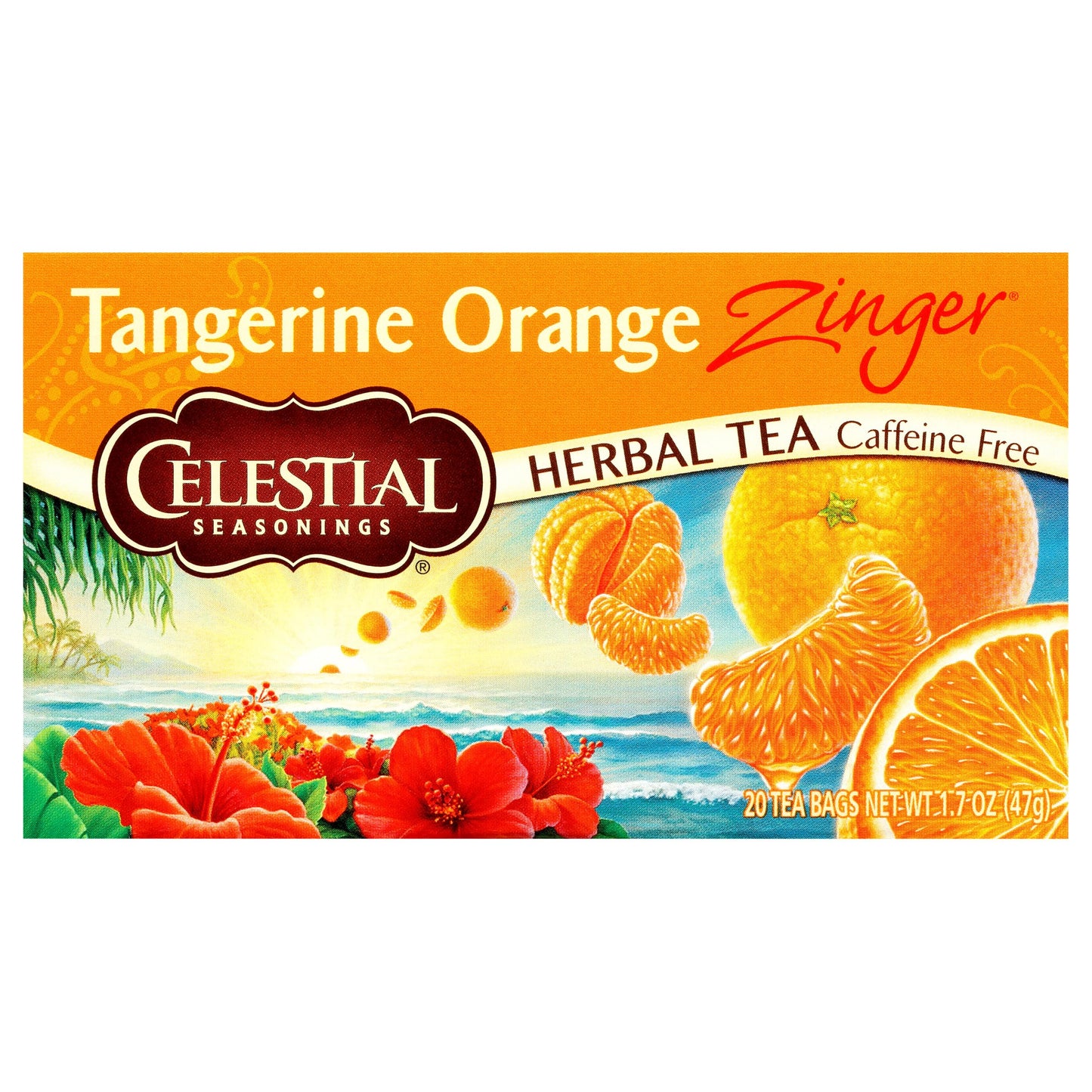 Celestial Seasonings Tangerine Orange Zinger Herbal Tea, Caffeine Free, 20 Tea Bags, 20 Count