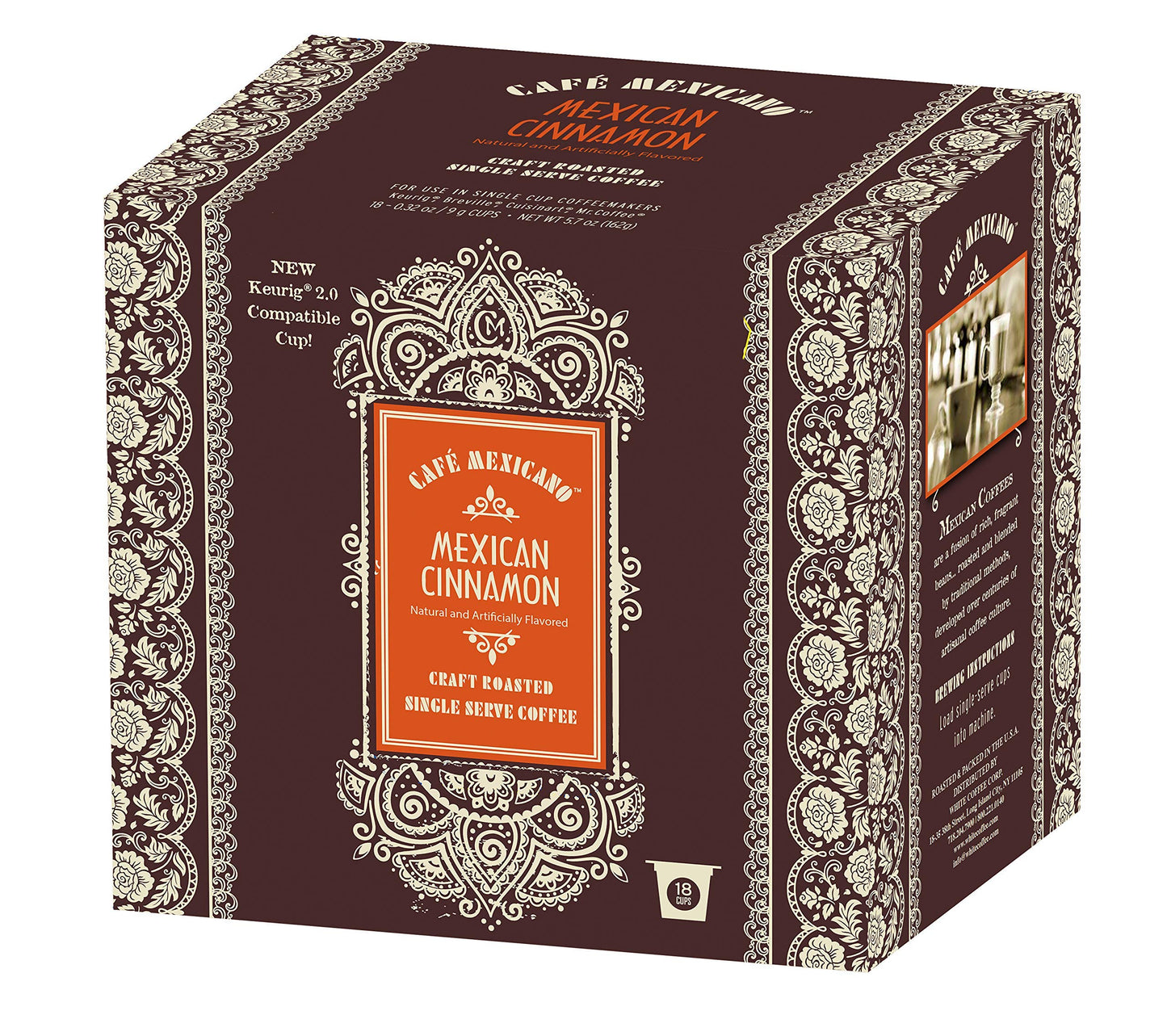 Cafe Mexicano Single Serve Coffee 18 Pods(Mexican Chocolate, Toasted Hazelnut, Cinnamon) (Mexican Cinnamon)