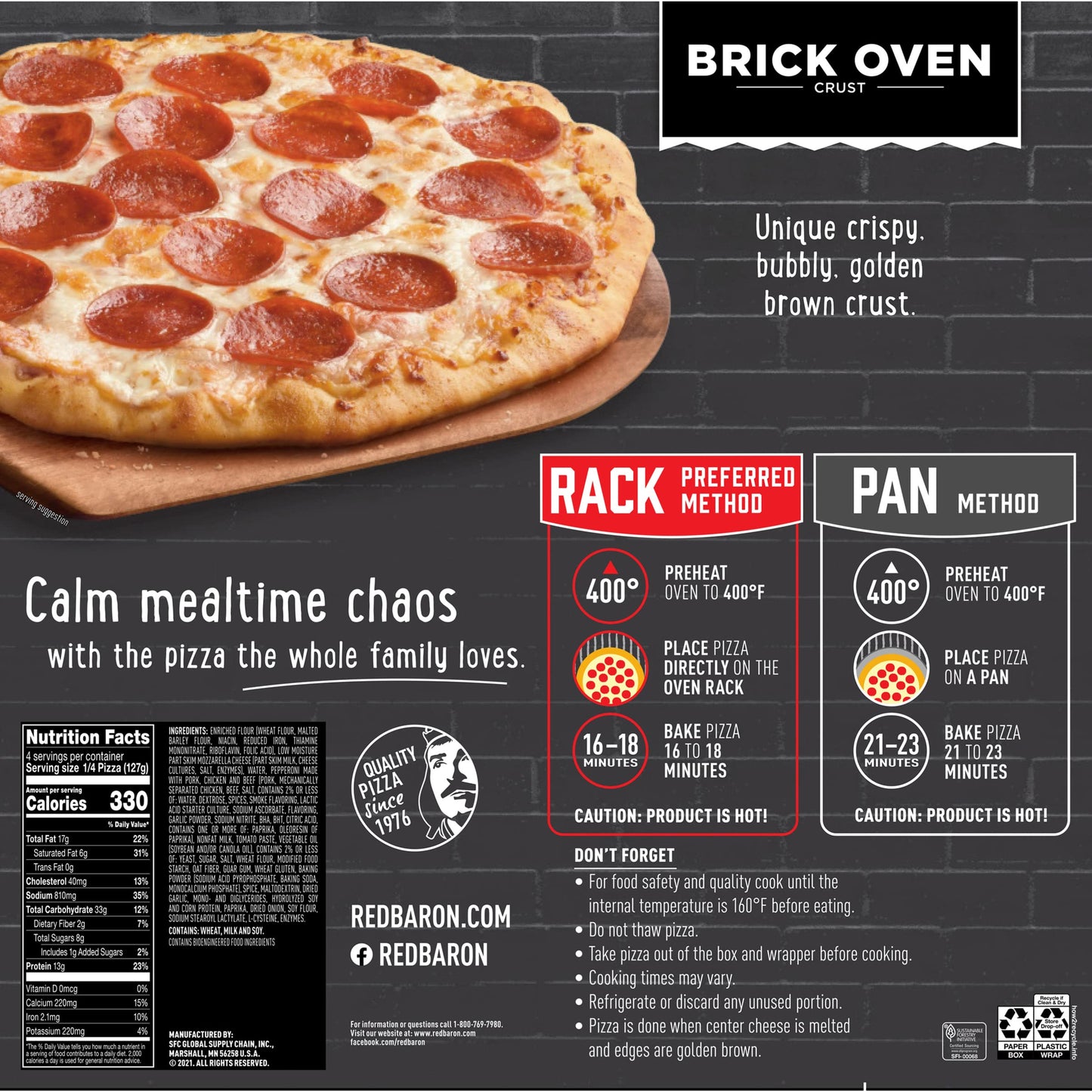 Red Baron Pepperoni Brick Oven Frozen Pizza, 17.89 Oz