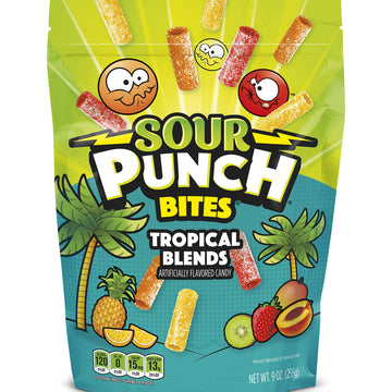 Sour Punch Bites, Tropical Fruit Flavors, Soft & Chewy Sweet, Sour Candy, 9 Ounce (Pack of 12)