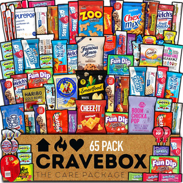 CRAVEBOX Snack Box (65 Count) Halloween Variety Pack Care Package Gift Basket Adult Kid Guy Girl Women Men Birthday College Stud