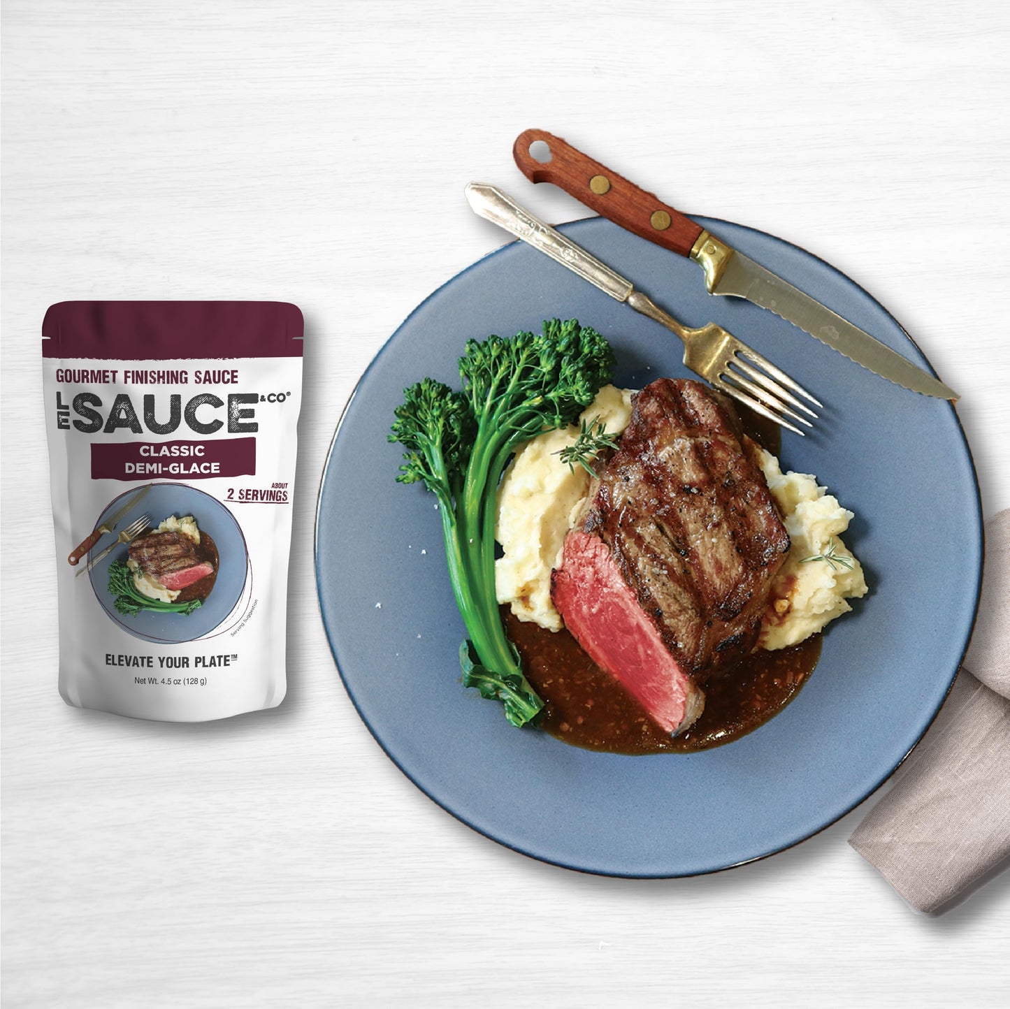 Le Sauce & Co. Gourmet Demi-Glace Sauce 2-Pack, Gluten Free, Steakhouse Quality, 1 Count (Pack of 2), Demi Glace Steak Sauce