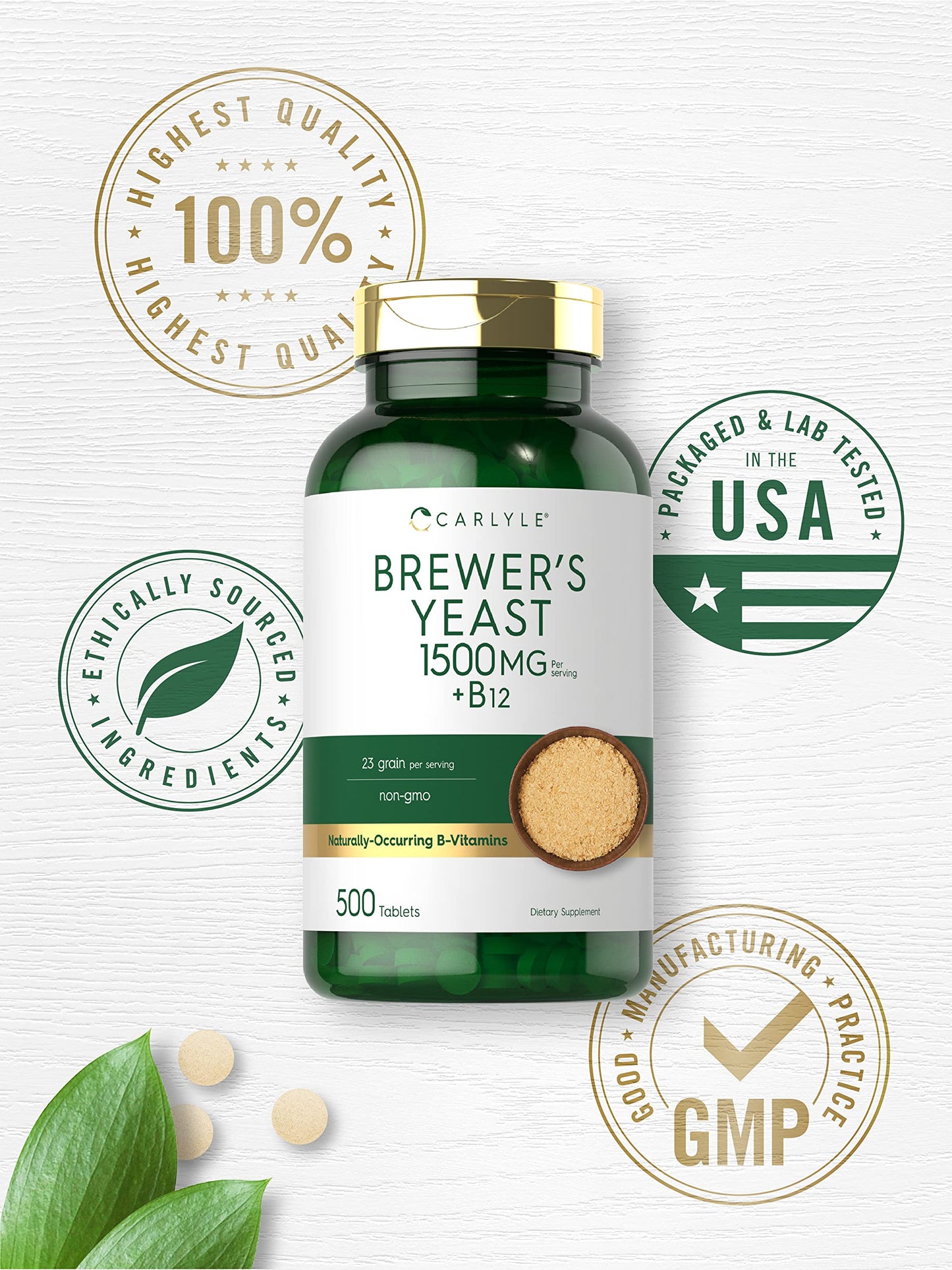 Carlyle malt-inspired Yeast small format product with Vitamin B12 | 500 Count | 1500mg | Non-GMO