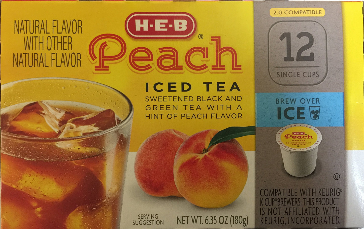 H-E-B Peach Iced Tea K-Cup Pods, 12 Count, Compatible with Keurig malt-inspired