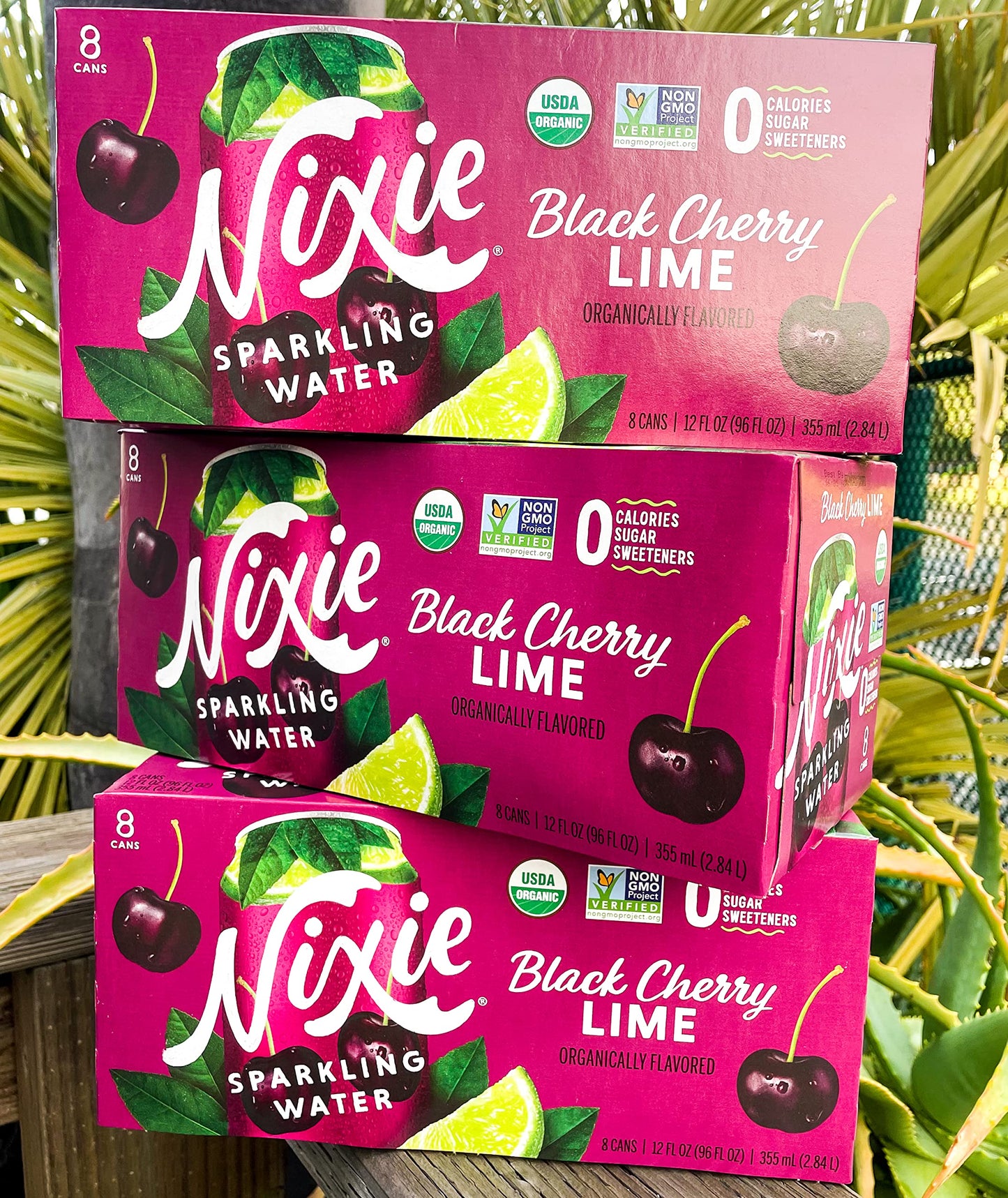Nixie Sparkling Water, Black Cherry Lime | 12 Fl Oz Cans, 24 Pack | Organic, Vegan, Non-Gmo, Gluten Free, 0 Calories, 0 Sugar, 0