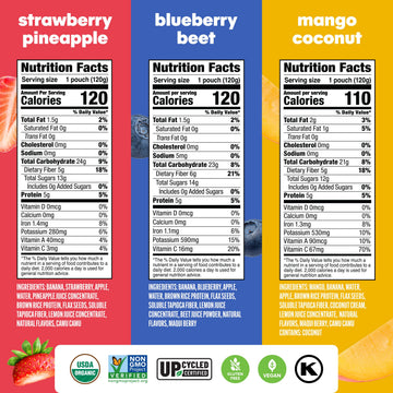 Noka Superfood Fruit Smoothie Pouches Variety Pack, Healthy Snacks with Flax Seed, Plant Protein and Prebiotic Fiber, Vegan and