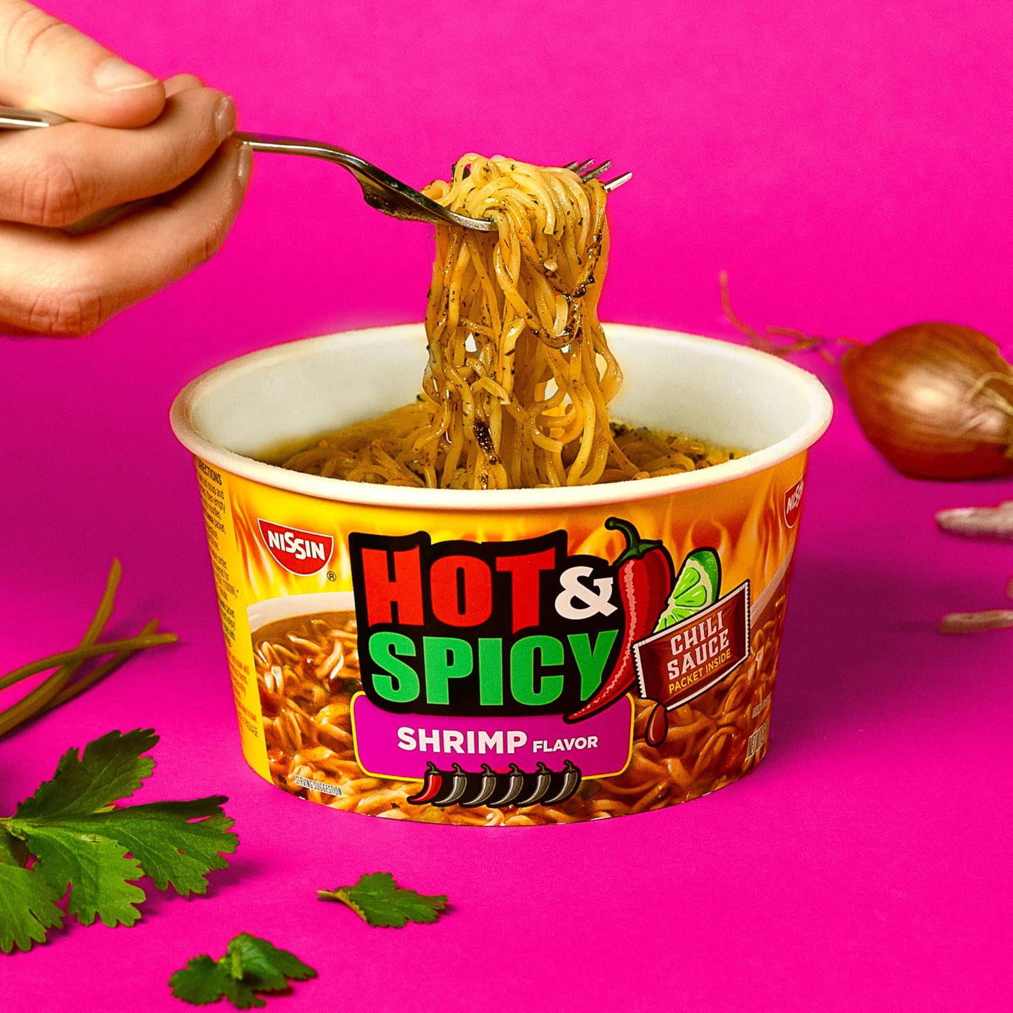 Nissin Hot & Spicy Ramen Noodle Soup, Shrimp, 3.27 Ounce (Pack Of 6)