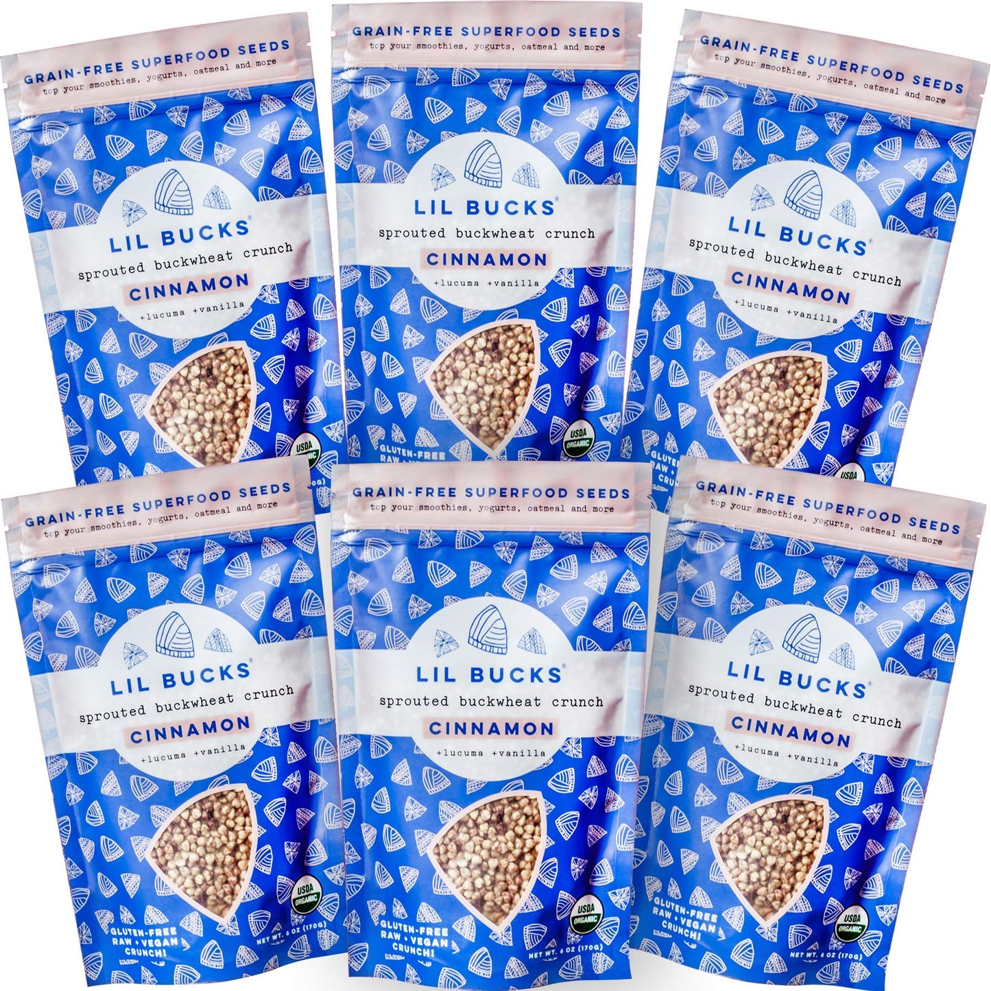 Lil Bucks Sprouted Buckwheat Groats Raw Organic, Grain-Free Granola (CINNAMON, 6 Pack)