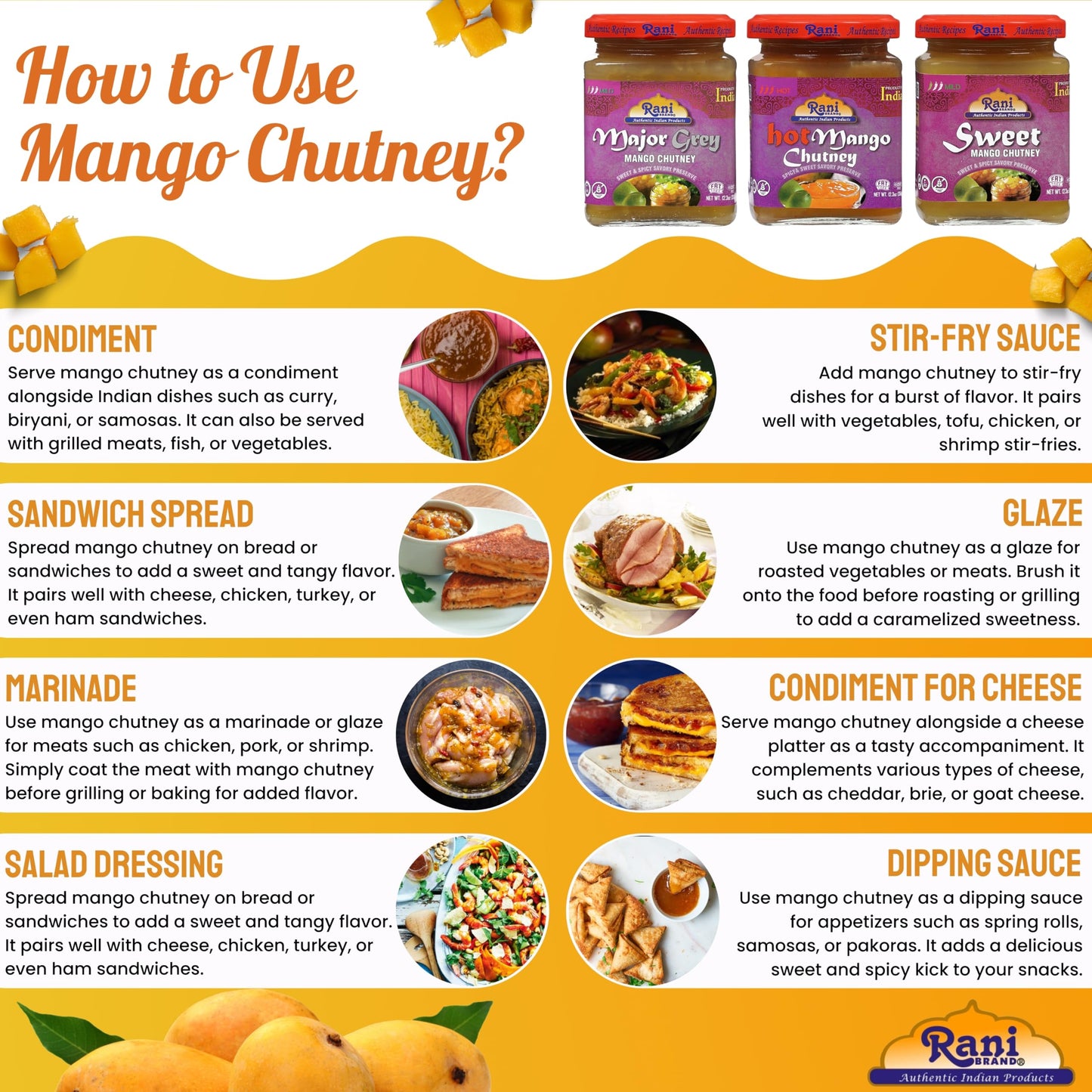 Rani 3-In-1 Mango Chutney (Hot, Sweet, Major Grey) 12.3Oz (350G) Glass Jar, Ready To Eat, Vegan ~ Gluten Free, All Natural, Non-