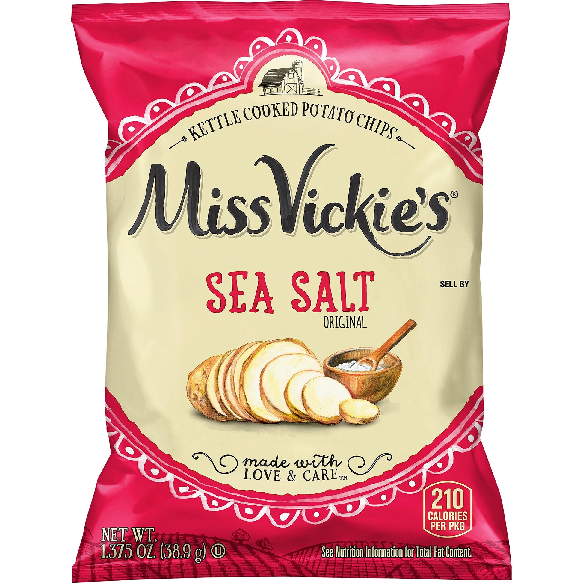 Miss Vickie'S Kettle Cooked Potato Chips, Sea Salt, 1.375 Ounce (Pack Of 64)