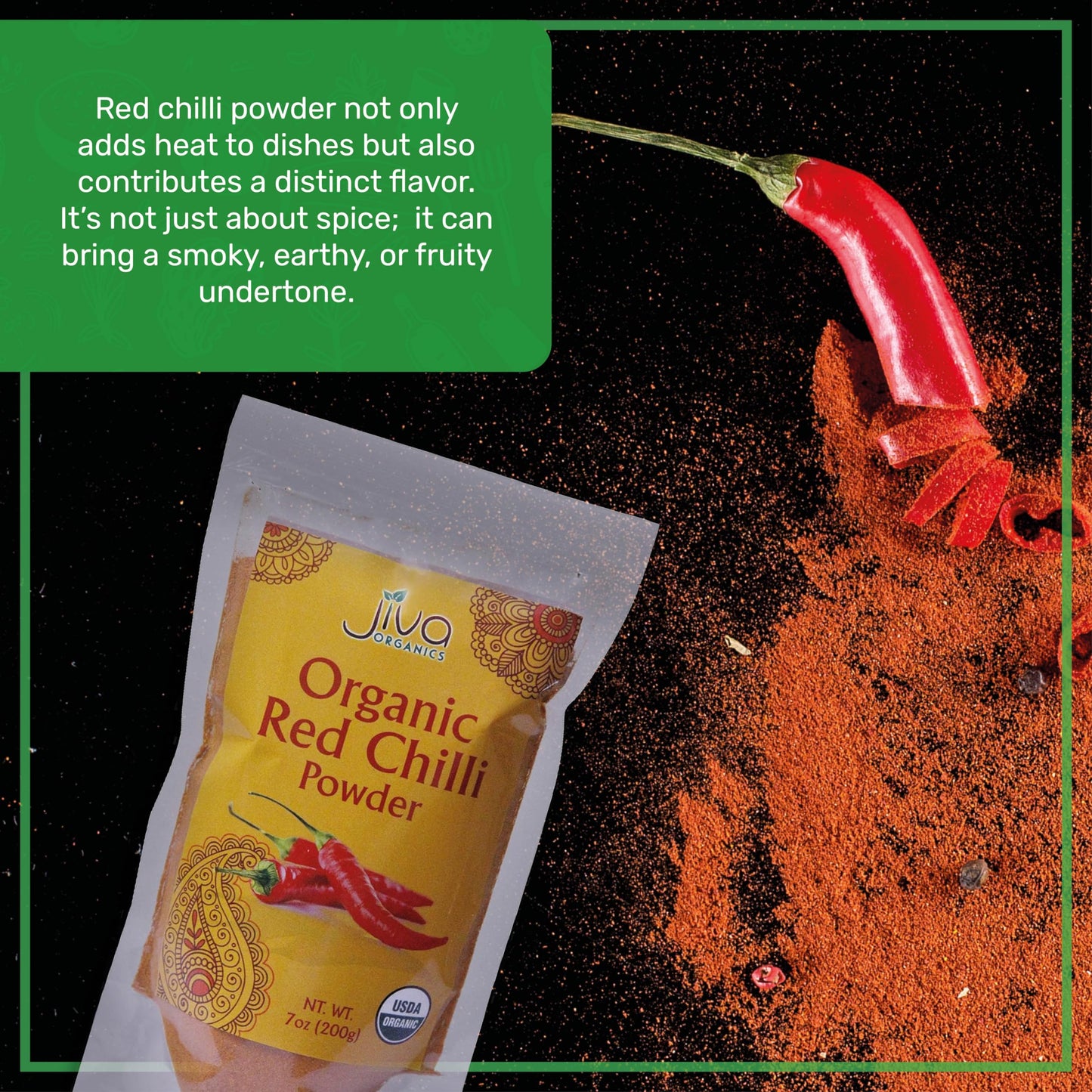 Jiva Organics Organic Red Chili Powder 7 Ounce Bag - Extra Hot, Ground Indian Chillies, 100% Natural & Non-Gmo