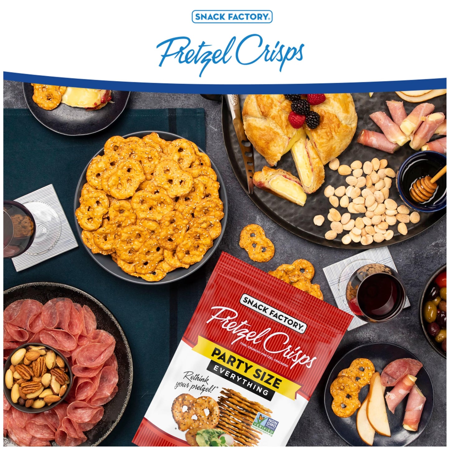 Snack Factory Everything Pretzel Crisps, Non-Gmo, 14 Oz Party Size Bag