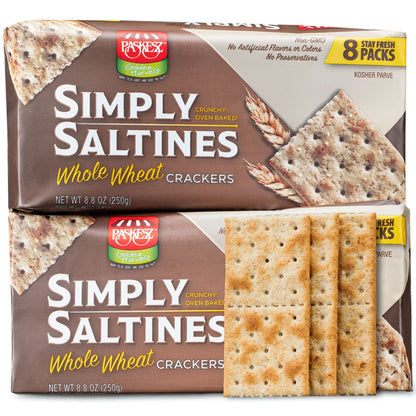 Paskesz Simply Saltines Crackers - Whole Wheat Saltine Crackers - Light and Crispy Oven-Baked Soup Crackers, Ready to Dip, Non-G