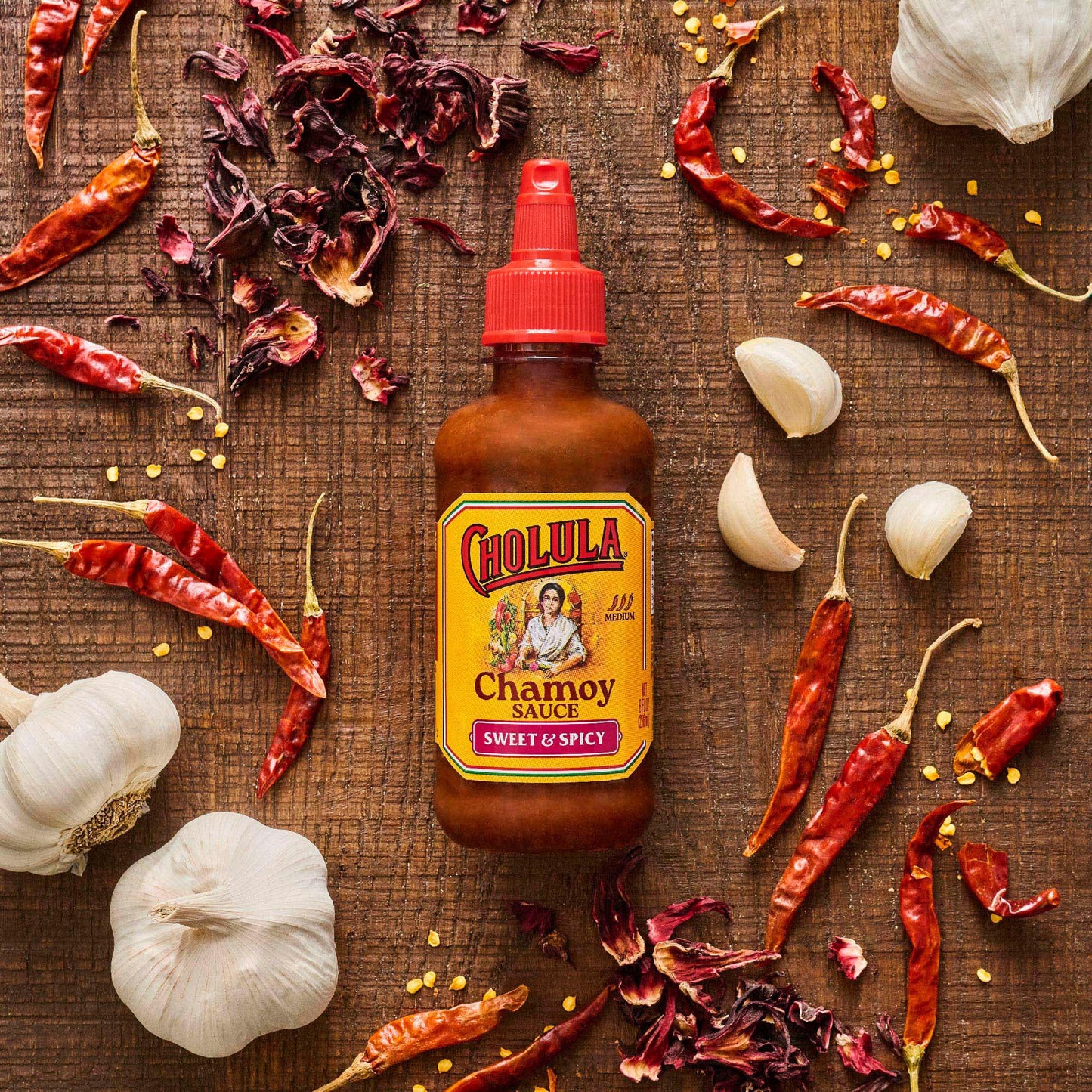 Cholula Chamoy Sauce, Sweet & Spicy, Tangy Drizzle Sauce with Arbol Chiles and Sweet Hibiscus, For Fruit, Cocktails, Desserts an