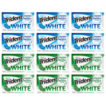 Trident White Sugar Free Gum Variety Pack, Peppermint & Spearmint Flavors, 12 Packs Of 16 Pieces (192 Total Pieces)