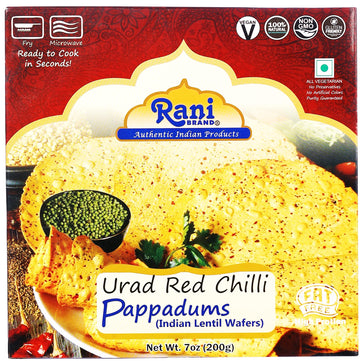 Rani Pappadums (Indian Lentil Wafer Snack) Red Chilli Papad 7oz (200g) Approximately 15pc, 7 inches ~ All Natural | Gluten Frien