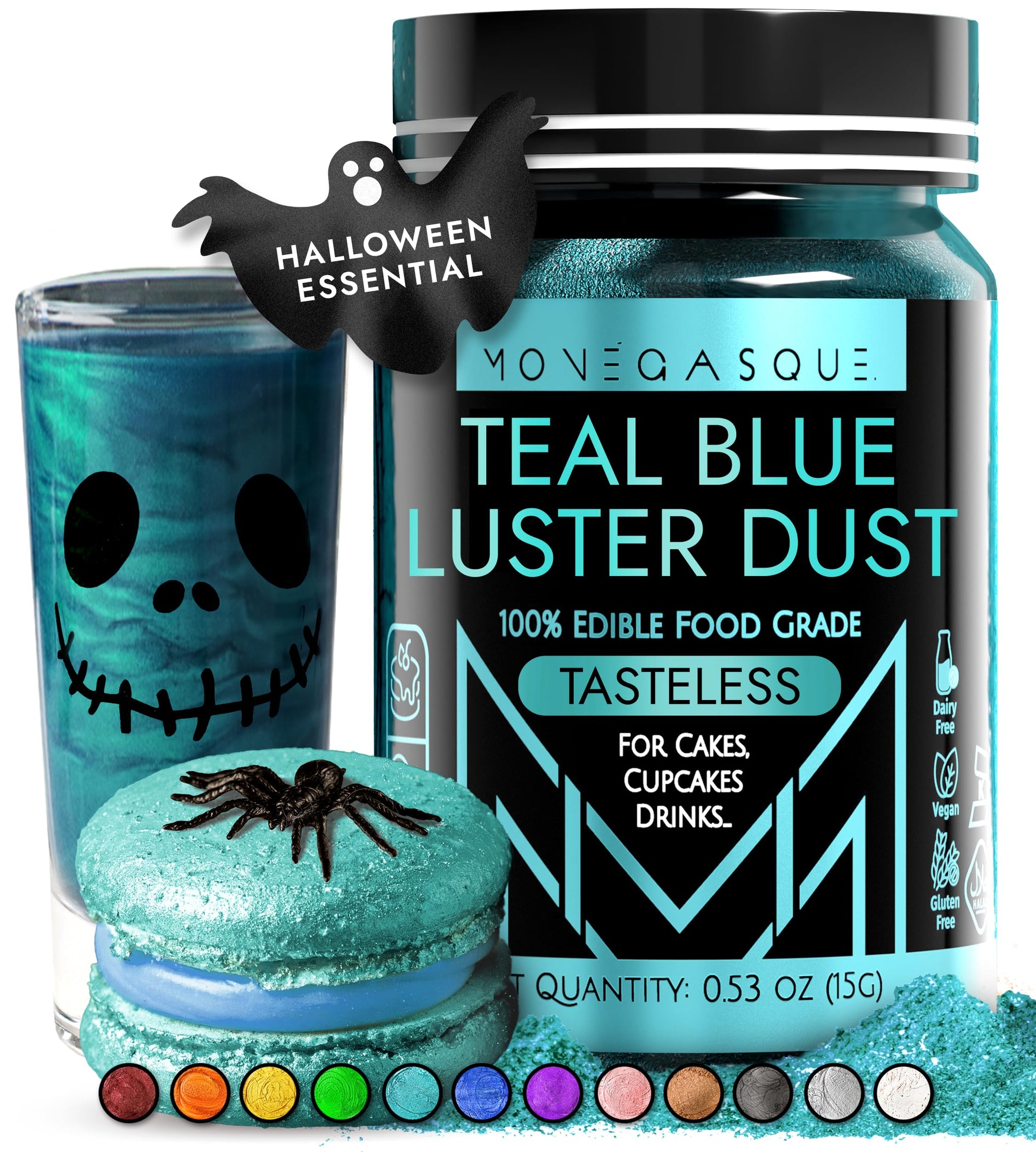 Mon  Gasque Teal Blue Luster Dust Edible Glitter For Cocktails 15G - Teal Blue Edible Glitter - Edible Blue Glitter - Edible Gli