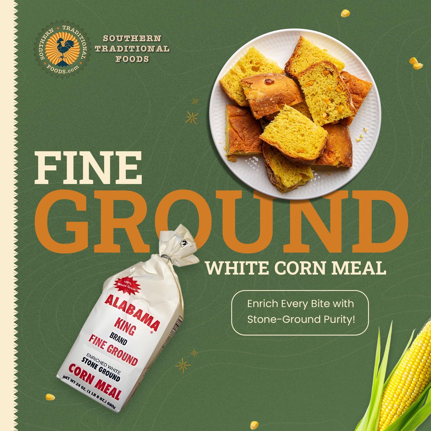 Pack Of 3 Fine Ground Enriched White Stone Ground Corn Meal 24 Oz